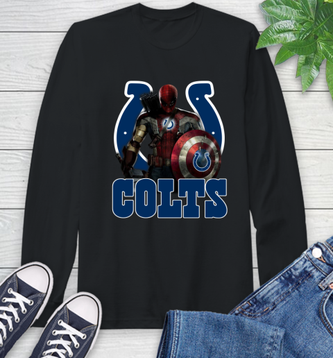 NFL Captain America Thor Spider Man Hawkeye Avengers Endgame Football Indianapolis Colts Long Sleeve T-Shirt 2