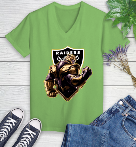 NFL Thanos Avengers Endgame Football Sports Oakland Raiders Women's V-Neck T-Shirt 11