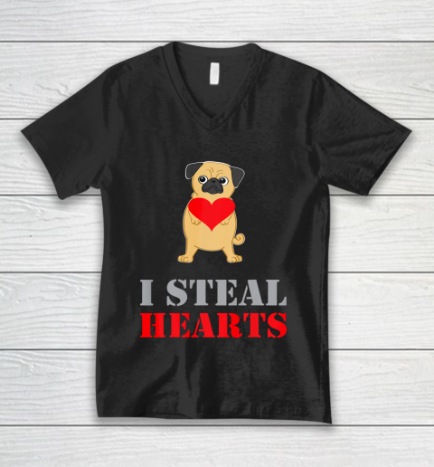 Pug Dog Valentine Shirt I Steal Hearts V-Neck T-Shirt