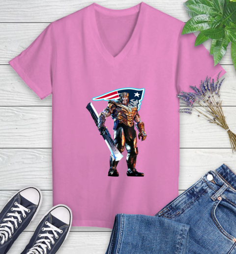 NFL Thanos Gauntlet Avengers Endgame Football New England Patriots Women's V-Neck T-Shirt 14
