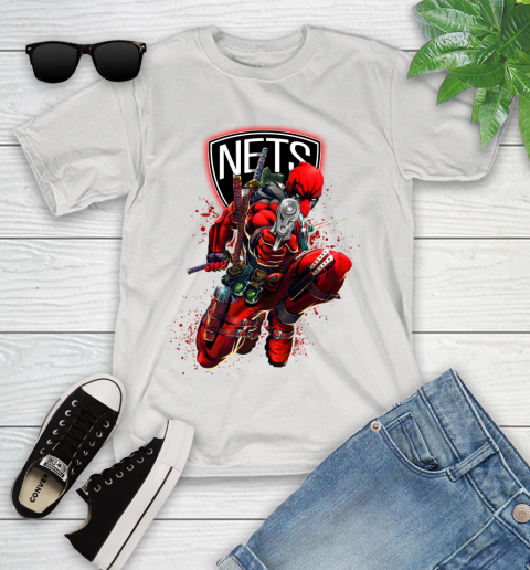 NBA Deadpool Marvel Comics Sports Basketball Brooklyn Nets Youth T-Shirt
