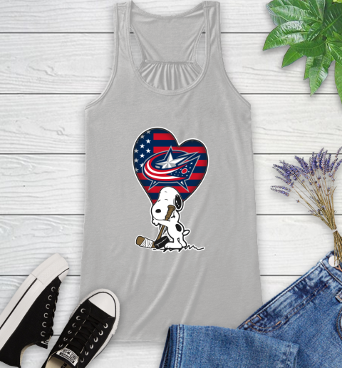 Columbus Blue Jackets NHL Hockey The Peanuts Movie Adorable Snoopy Racerback Tank