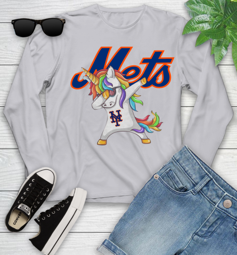 New York Mets MLB Baseball Funny Unicorn Dabbing Sports Youth Long Sleeve 5