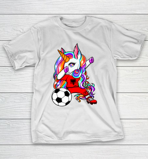 Dabbing Unicorn Albania Soccer Fans Jersey Albanian Football T-Shirt