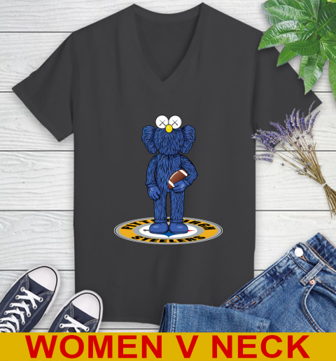 NFL Football Pittsburgh Steelers Kaws Bff Blue Figure Shirt Women's V-Neck T-Shirt 9
