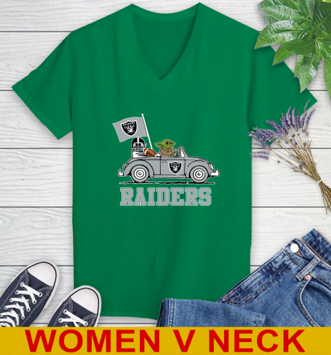 NFL Football Oakland Raiders Darth Vader Baby Yoda Driving Star Wars Shirt Women's V-Neck T-Shirt 6