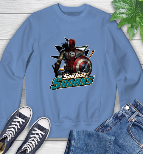 NHL Captain America Thor Spider Man Hawkeye Avengers Endgame Hockey San Jose Sharks Sweatshirt 11