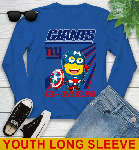 NFL Football New York Giants Captain America Marvel Avengers Minion Shirt Youth Long Sleeve 10