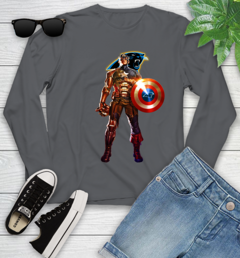 NFL Captain America Marvel Avengers Endgame Football Sports Carolina Panthers Youth Long Sleeve 8