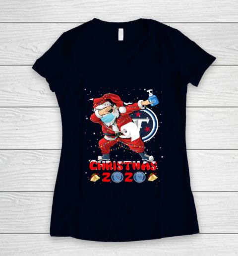 Tennessee Titans Funny Santa Claus Dabbing Christmas 2020 NFL Women's V-Neck T-Shirt 2