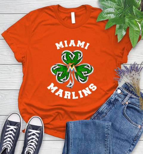 MLB Miami Marlins Three Leaf Clover St Patrick's Day Baseball Sports Women's T-Shirt 3