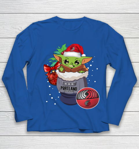 Portland Trail Blazers Christmas Baby Yoda Star Wars Funny Happy NBA Youth Long Sleeve 9