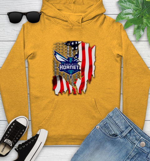 Charlotte Hornets NBA Basketball American Flag Youth Hoodie 2