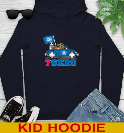 NBA Basketball Philadelphia 76ers Darth Vader Baby Yoda Driving Star Wars Shirt Youth Hoodie 4