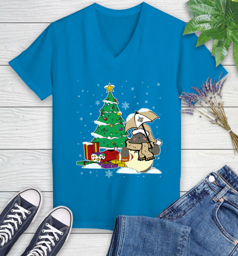 New Orleans Saints NFL Football Cute Tonari No Totoro Christmas Sports Women's V-Neck T-Shirt 7