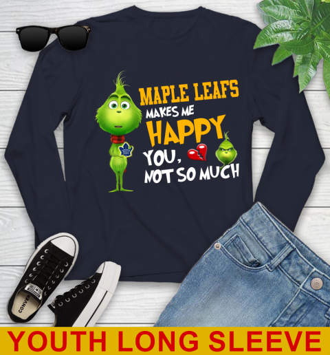 NHL Toronto Maple Leafs Makes Me Happy You Not So Much Grinch Hockey Sports Youth Long Sleeve 2