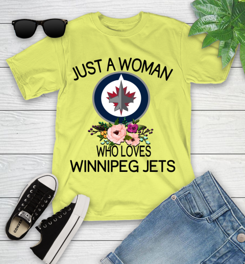 NHL Just A Woman Who Loves Winnipeg Jets Hockey Sports Youth T-Shirt 5