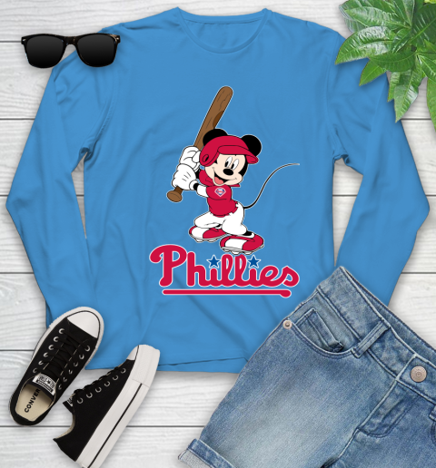 MLB Baseball Philadelphia Phillies Cheerful Mickey Mouse Shirt Youth Long Sleeve 7