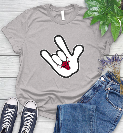 Chicago Bulls NBA Basketball Mickey Rock Hand Disney Women's T-Shirt 10