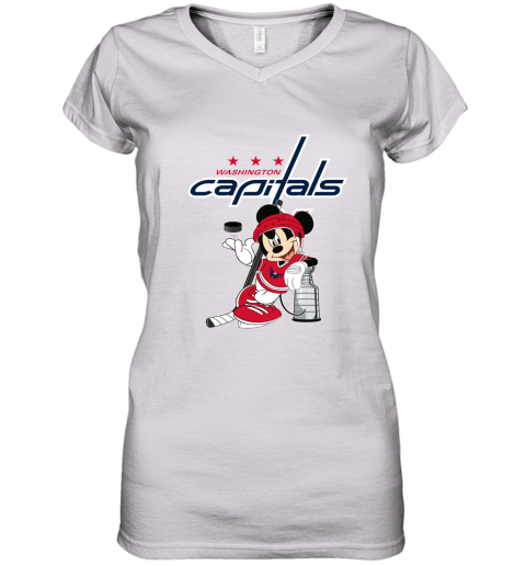 Mickey Washington Capitals With The Stanley Cup Hockey NHL Women's V-Neck T-Shirt