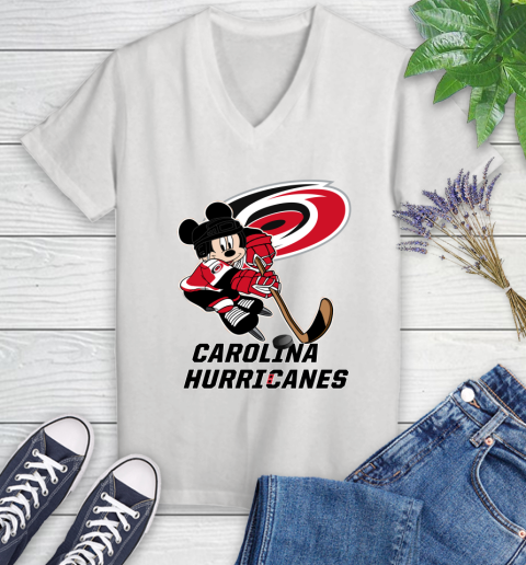 NHL Carolina Hurricanes Mickey Mouse Disney Hockey T Shirt Women's V-Neck T-Shirt