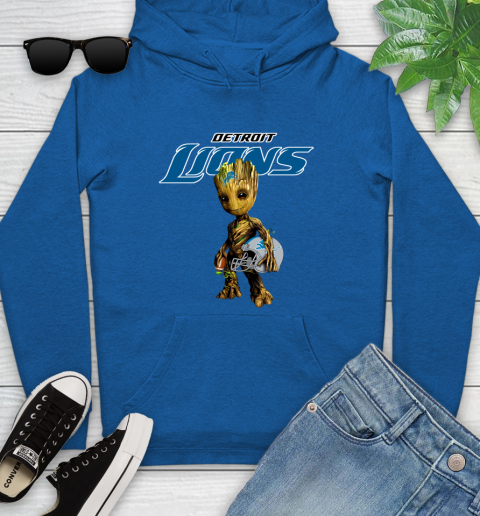 Detroit Lions NFL Football Groot Marvel Guardians Of The Galaxy Youth Hoodie 9