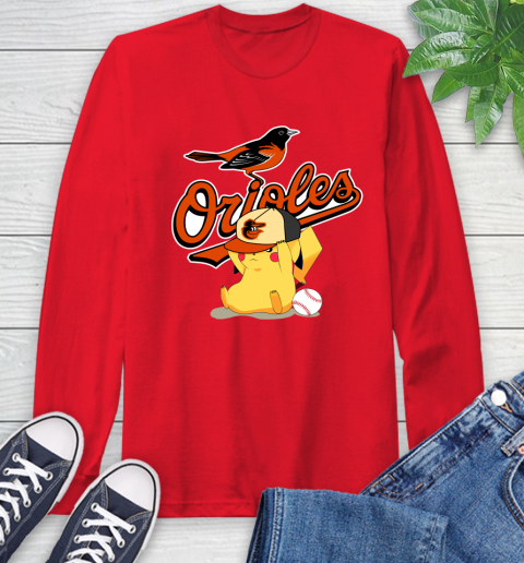 MLB Pikachu Baseball Sports Baltimore Orioles Long Sleeve T-Shirt 10