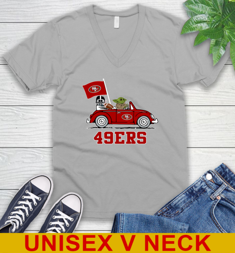 NFL Football San Francisco 49ers Darth Vader Baby Yoda Driving Star Wars Shirt V-Neck T-Shirt 4