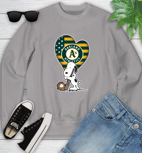 Oakland Athletics MLB Baseball The Peanuts Movie Adorable Snoopy Youth Sweatshirt 4