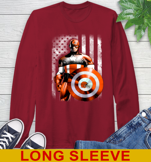 Cleveland Browns NFL Football Captain America Marvel Avengers American Flag Shirt Long Sleeve T-Shirt 9