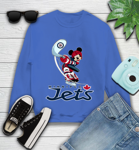 NHL Hockey Winnipeg Jets Cheerful Mickey Mouse Shirt Youth Sweatshirt 7