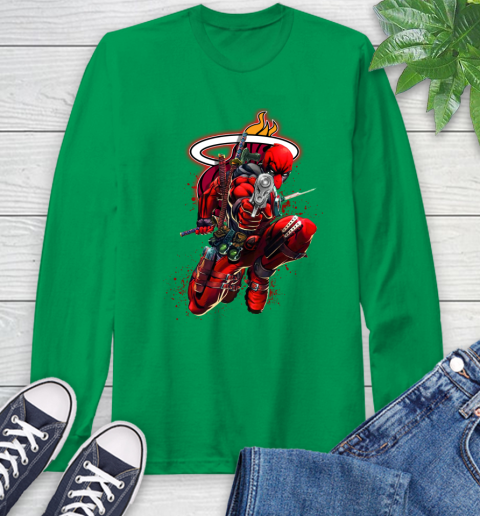 NBA Deadpool Marvel Comics Sports Basketball Miami Heat Long Sleeve T-Shirt 7