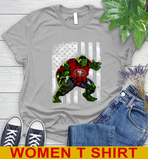 San Francisco 49ers Hulk Marvel Avengers NFL Football American Flag Women's T-Shirt 5