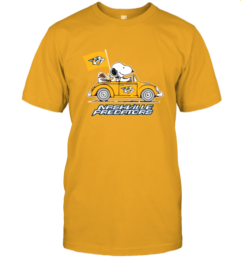 Snoopy And Woodstock Ride The Nasville Predators Car NHL Unisex Jersey Tee