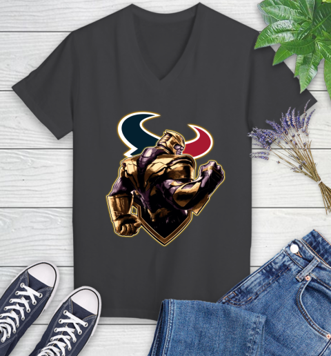 NFL Thanos Avengers Endgame Football Sports Houston Texans Women's V-Neck T-Shirt 8