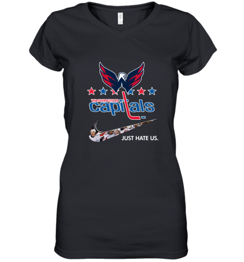 NHL Team Washington Capitals x Nike Just Hate Us Hockey Women's V-Neck T-Shirt