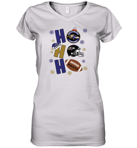 Baltimore Ravens Hohoho Santa Claus Christmas Football NFL Women's V-Neck T-Shirt