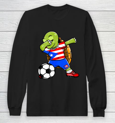 Dabbing Turtle Puerto Rico Soccer Fans Jersey Flag Football Long Sleeve T-Shirt
