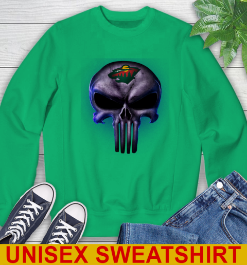 Minnesota Wild NHL Hockey Punisher Skull Sports Sweatshirt - Image 9