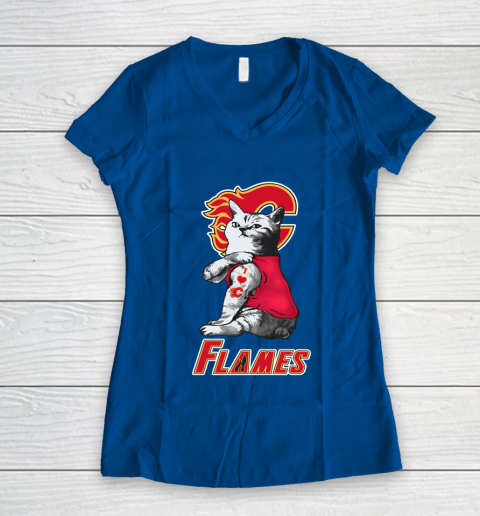 NHL My Cat Loves Calgary Flames Hockey Women's V-Neck T-Shirt 7
