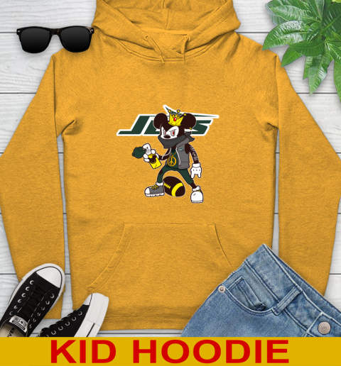 New York Jets NFL Football Mickey Peace Sign Sports Youth Hoodie 3