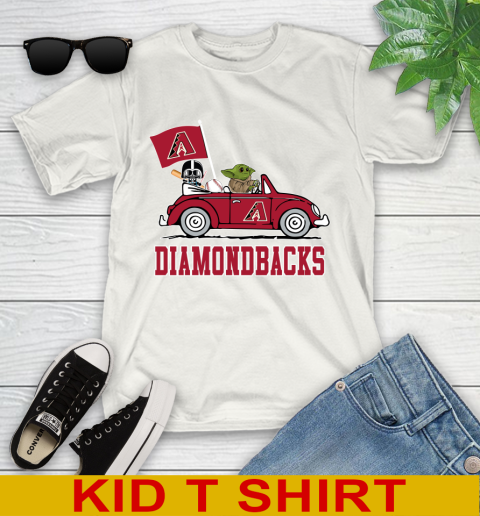 MLB Baseball Arizona Diamondbacks Darth Vader Baby Yoda Driving Star Wars Shirt Youth T-Shirt