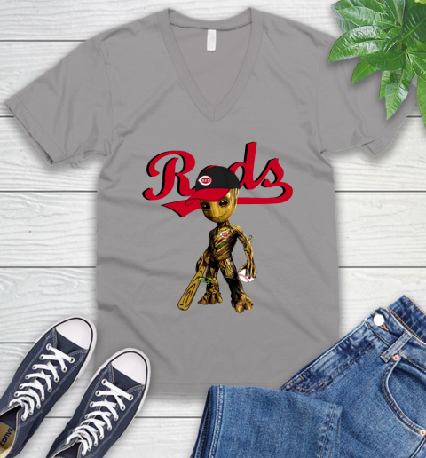 MLB Cincinnati Reds Groot Guardians Of The Galaxy Baseball V-Neck T-Shirt 4