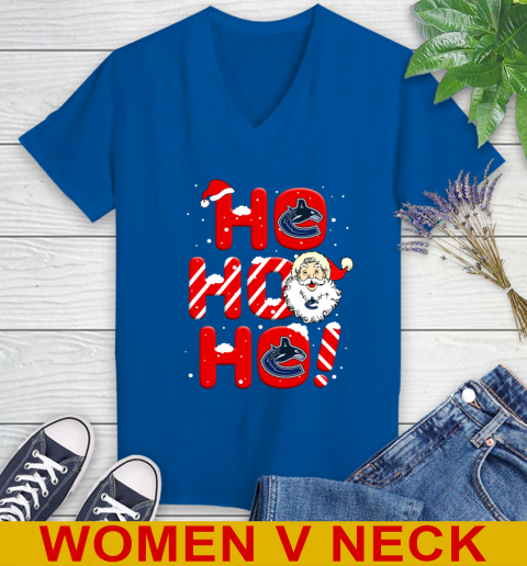 Vancouver Canucks NHL Hockey Ho Ho Ho Santa Claus Merry Christmas Shirt Women's V-Neck T-Shirt 9