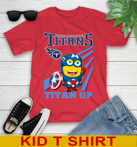 NFL Football Tennessee Titans Captain America Marvel Avengers Minion Titan Up Shirt Youth T-Shirt 11