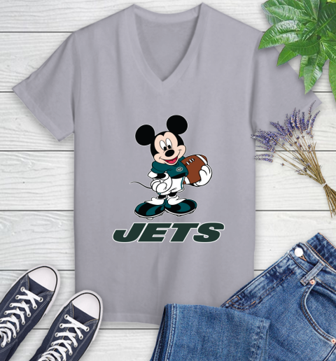 NFL Football New York Jets Cheerful Mickey Mouse Shirt Women s V