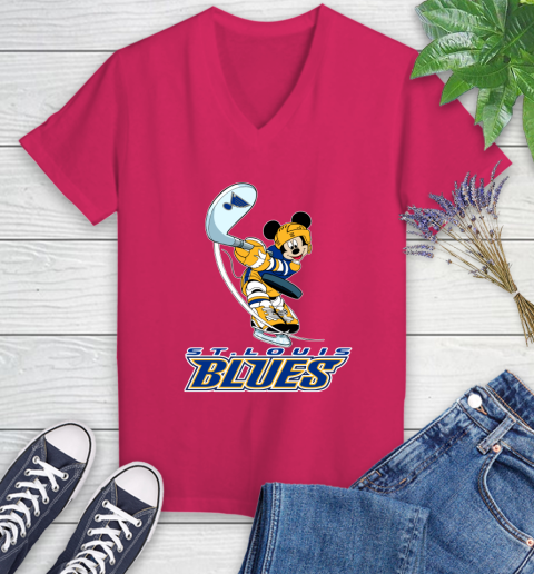 NHL Hockey St.Louis Blues Cheerful Mickey Mouse Shirt Women's V-Neck T-Shirt 8
