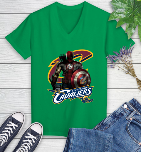 Cleveland Cavaliers NBA Basketball Captain America Thor Spider Man Hawkeye Avengers Women's V-Neck T-Shirt 5