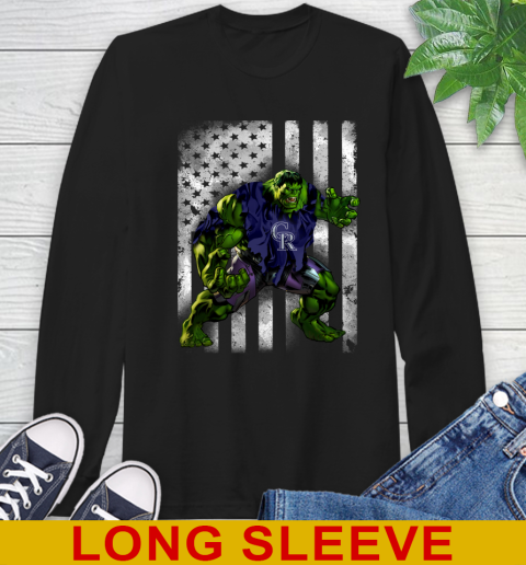Colorado Rockies Hulk Marvel Avengers MLB Baseball American Flag Long Sleeve T-Shirt