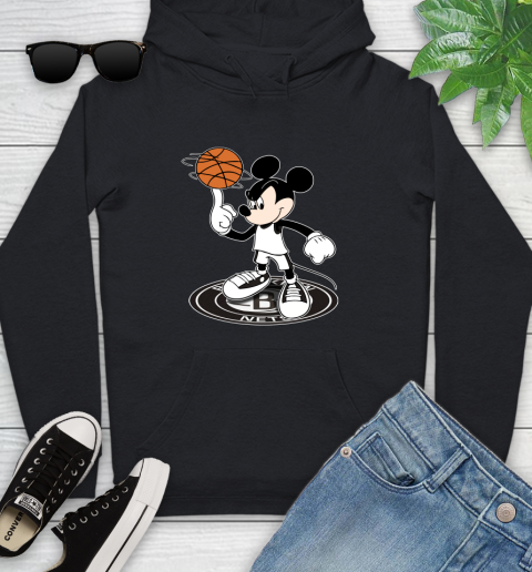 NBA Basketball Brooklyn Nets Cheerful Mickey Disney Shirt Youth Hoodie